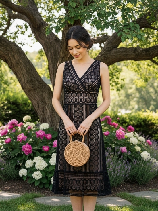 LOFT Dresses & Skirts - Ann Taylor LOFT Petites Black Lace Scalloped Midi Fit‑and‑Flare Dress Size 4P